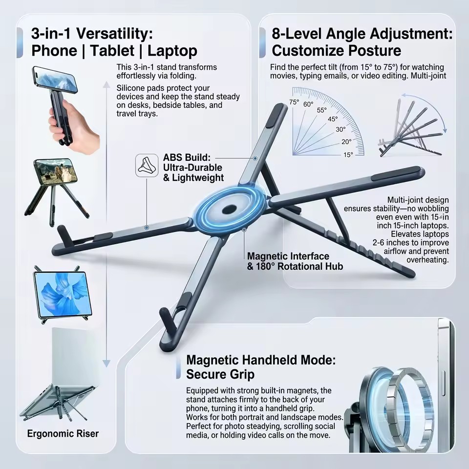 Portable Magnetic Phone Holder - огляд і ціна Laptop Stand Foldable