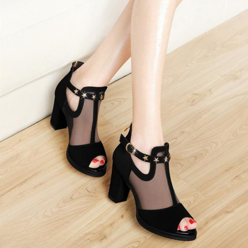 Mesh Peep Toe Block High Heels - огляд і ціна Home Office Makeover